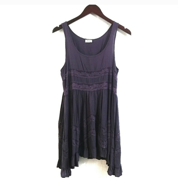 Tobi Purple Mini Lace Swing Tank Dress Tunic Top Boho Hippie M/L - Picture 6 of 6